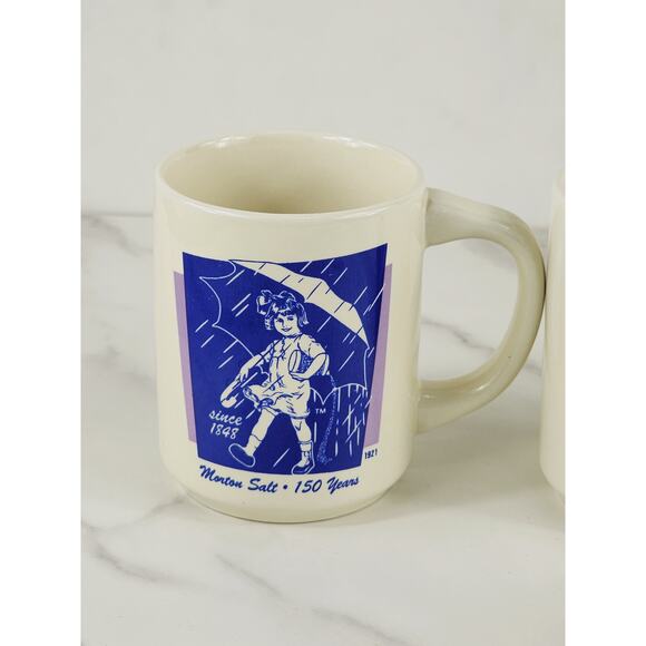 Morton Salt Coffee Mug Teacup 150th Anniversary 10oz Bryan China 3 3/4" 80's x2 - Picture 6 of 16